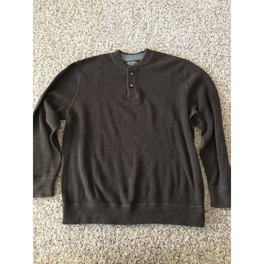 Eddie Bauer Sweater Mens Size XL Brown 1/4 Button Mock Neck Fall Sweatshirt